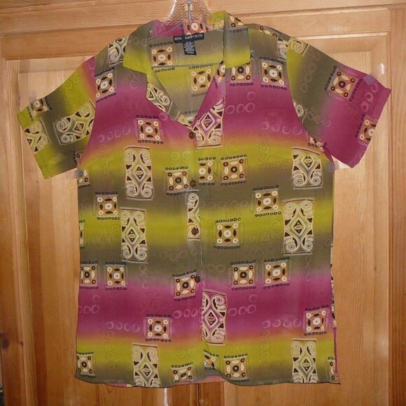 MLLE GABRIELLE Womans Shirt SIZE 14 Shirt Pink Multi Color Formal Blouse - Picture 1 of 5